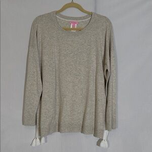 Lilly Pulitzer Damara Sweater Size L Gray And White Lightweight Cotton